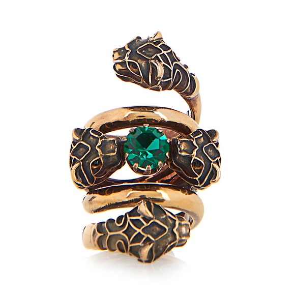 Gucci Jewelry - GUCCI Double Wrap Ring with Tiger Heads and Green Crystal NWT